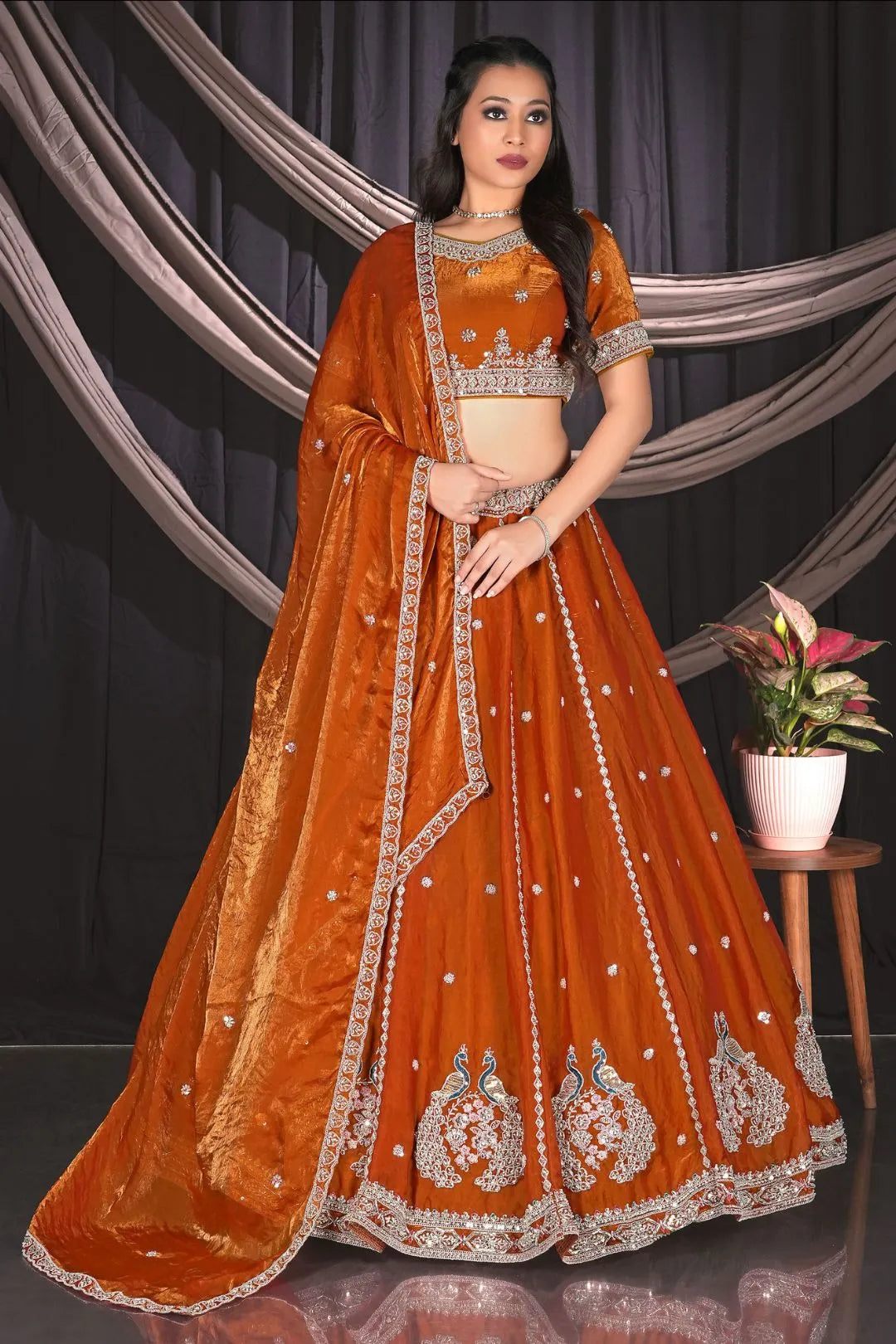 Orange Banarasi Lehenga For Wedding Function