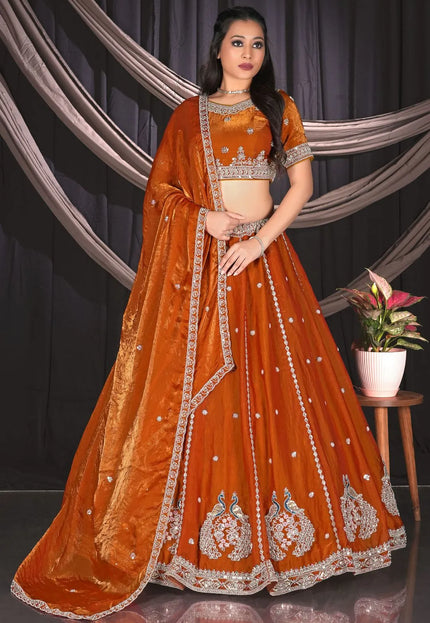 Orange Banarasi Lehenga For Wedding Function