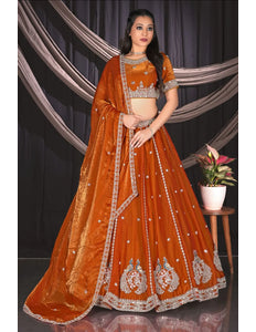 Orange Banarasi Lehenga For Wedding Function