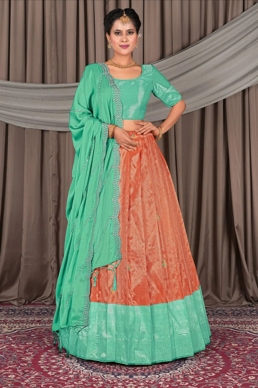 Orange Banarasi Silk Lehenga Choli In Festival