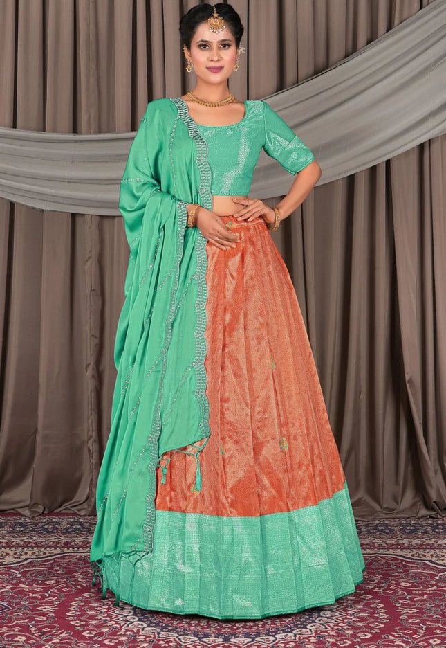 Orange Banarasi Silk Lehenga Choli In Festival