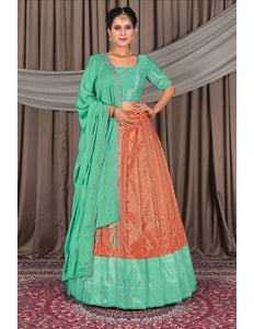 Orange Banarasi Silk Lehenga Choli In Festival