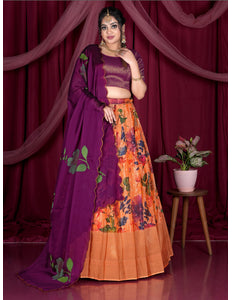 Orange Designer Printed Lehenga Choli In Viscose