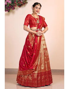Orange Red Banarasi Silk Lehenga Choli Design