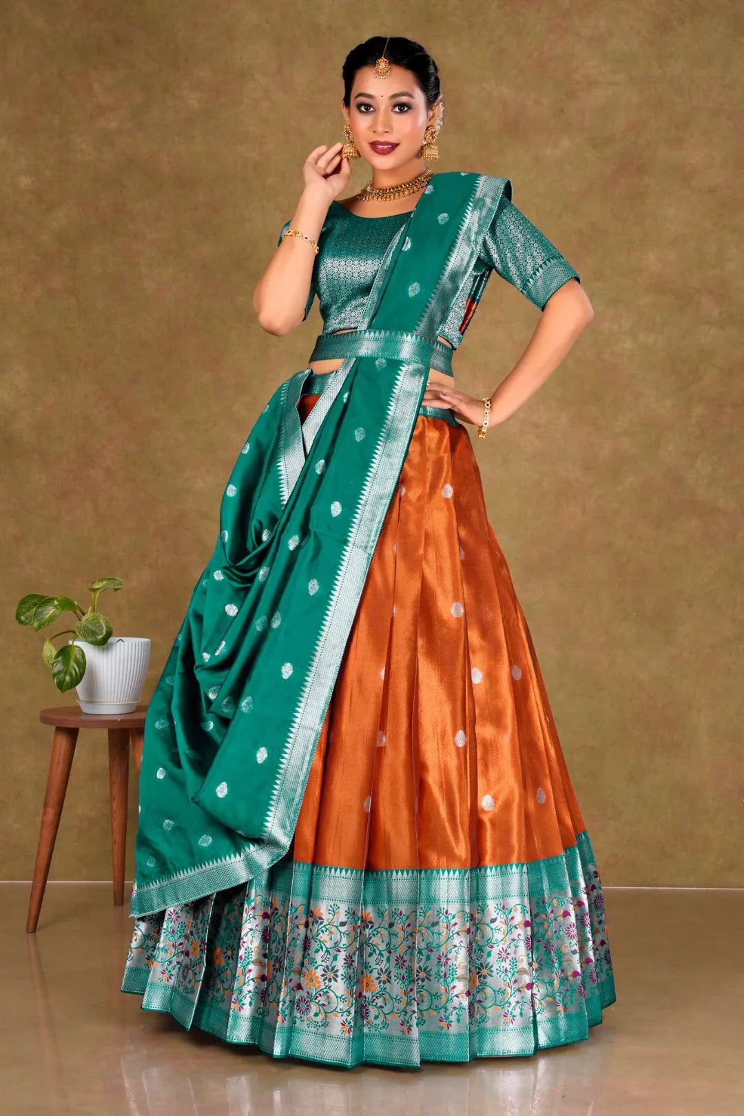 Orange Simar Chiffon Lehenga Choli with Banarasi Dupatta