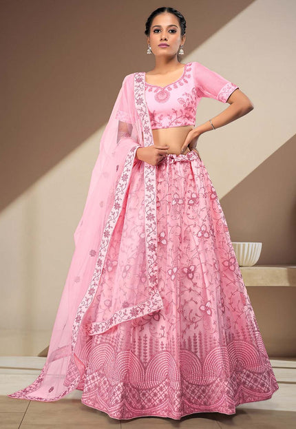 Pink Latest Net Lehenga
