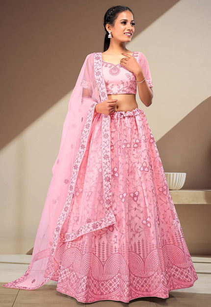 Pink Latest Net Lehenga