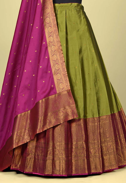 Mehendi Banarasi Silk Lehenga