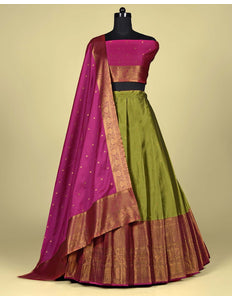 Mehendi Banarasi Silk Lehenga