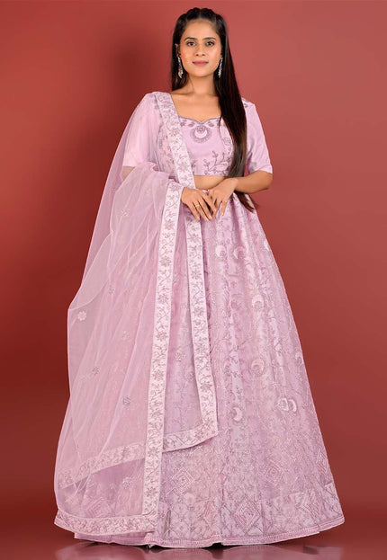 Purple Zari Work Net Lehenga