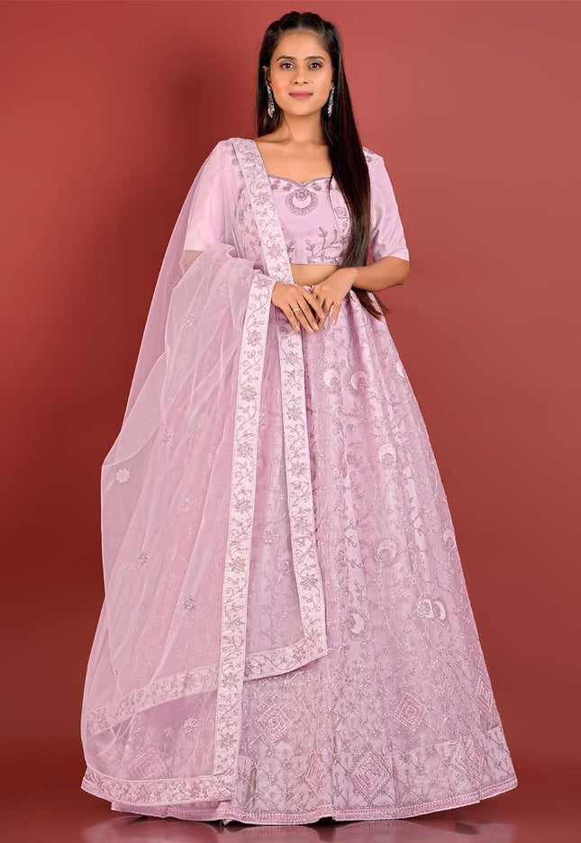 Purple Zari Work Net Lehenga
