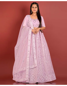 Purple Zari Work Net Lehenga