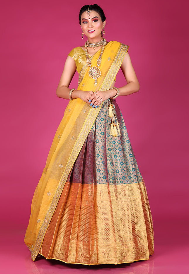 Yellow Kanjivaram Silk Lehenga