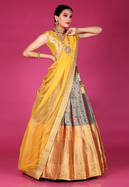 Yellow Kanjivaram Silk Lehenga
