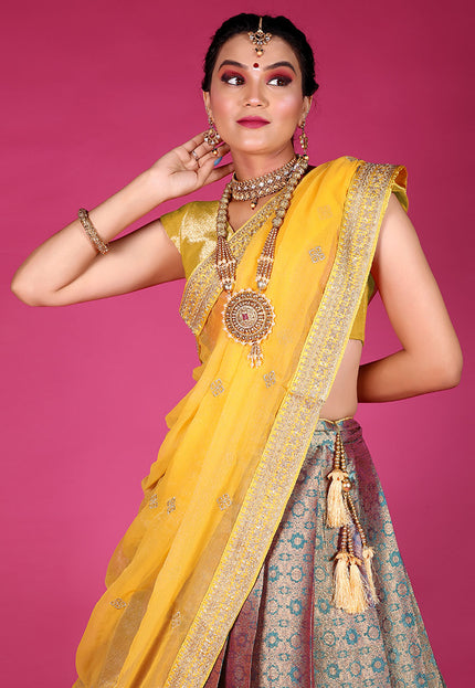 Yellow Kanjivaram Silk Lehenga