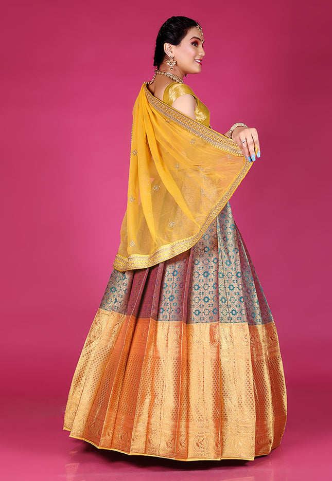 Yellow Kanjivaram Silk Lehenga