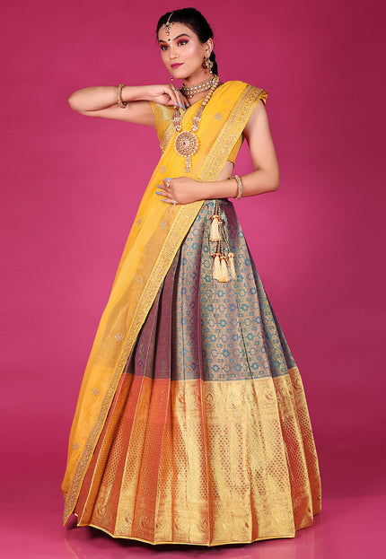 Yellow Kanjivaram Silk Lehenga