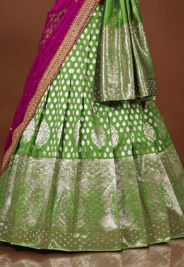 Light Green Banarasi Silk Lehenga
