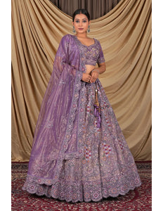 Purple Party Wear Embroidered Twill Net Lehenga Choli For Women