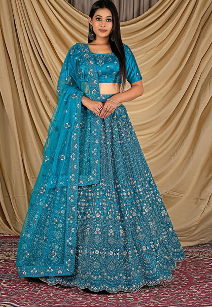Woman wearing a blue traditional outfit