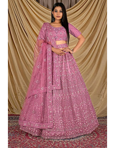Pink Party Wear Embroidered Net Lehenga Choli For Women