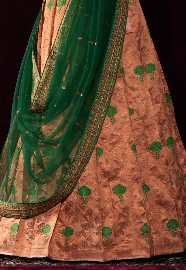Peach Banarasi Silk Half Saree For Women