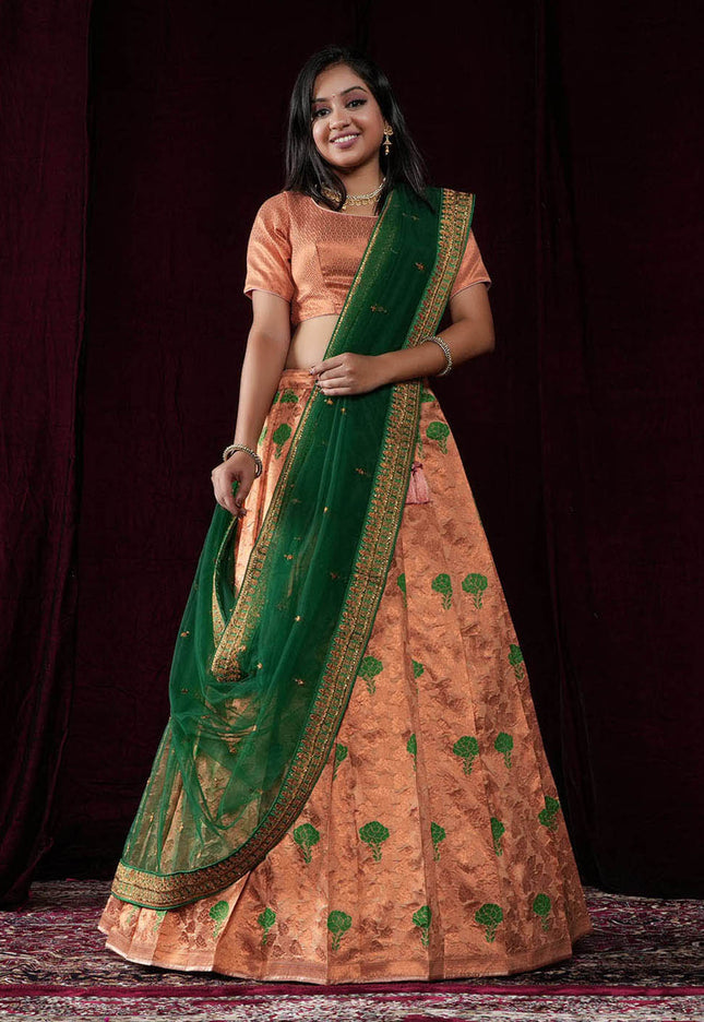 Peach Banarasi Silk Half Saree For Women