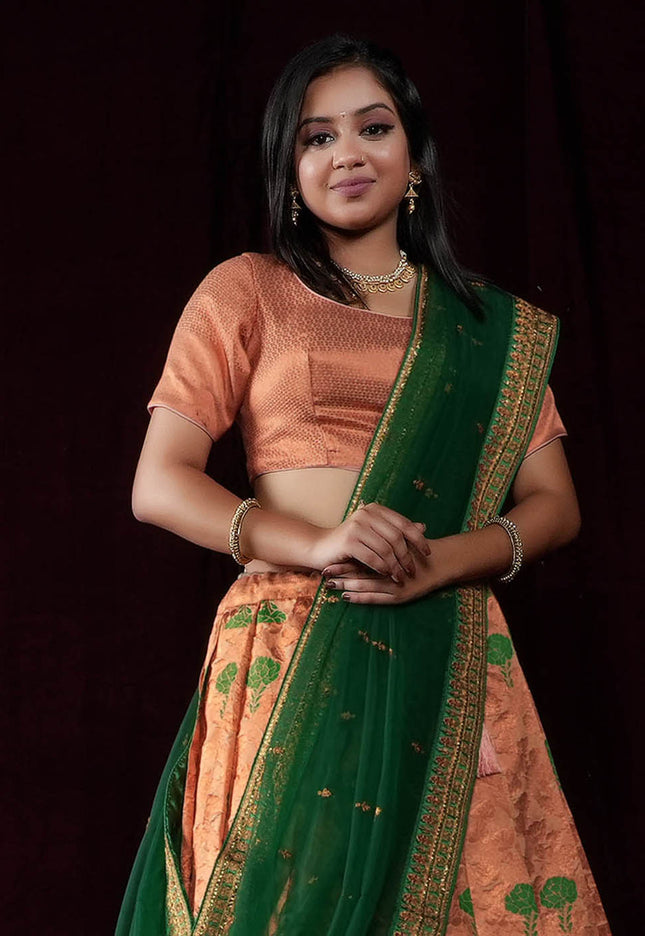 Peach Banarasi Silk Half Saree For Women