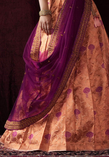 Peach Banarasi Silk Half Saree For Women