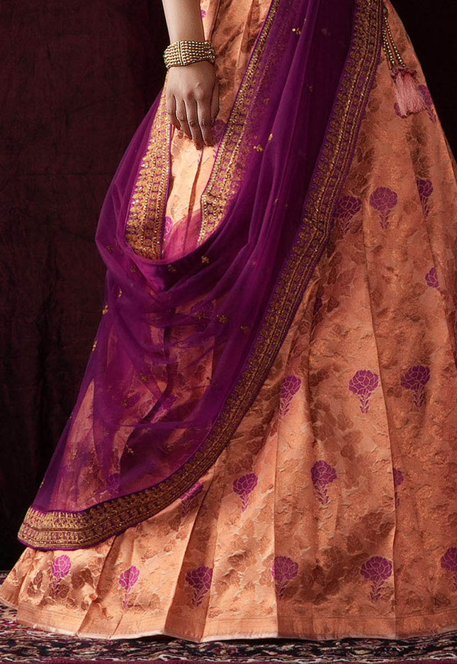 Peach Banarasi Silk Half Saree For Women