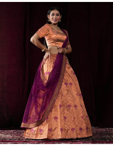 Peach Banarasi Silk Half Saree For Women
