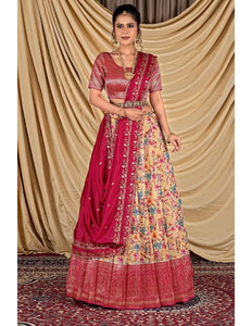 Peach Tissue With Digital Print Lehenga Choli For Women