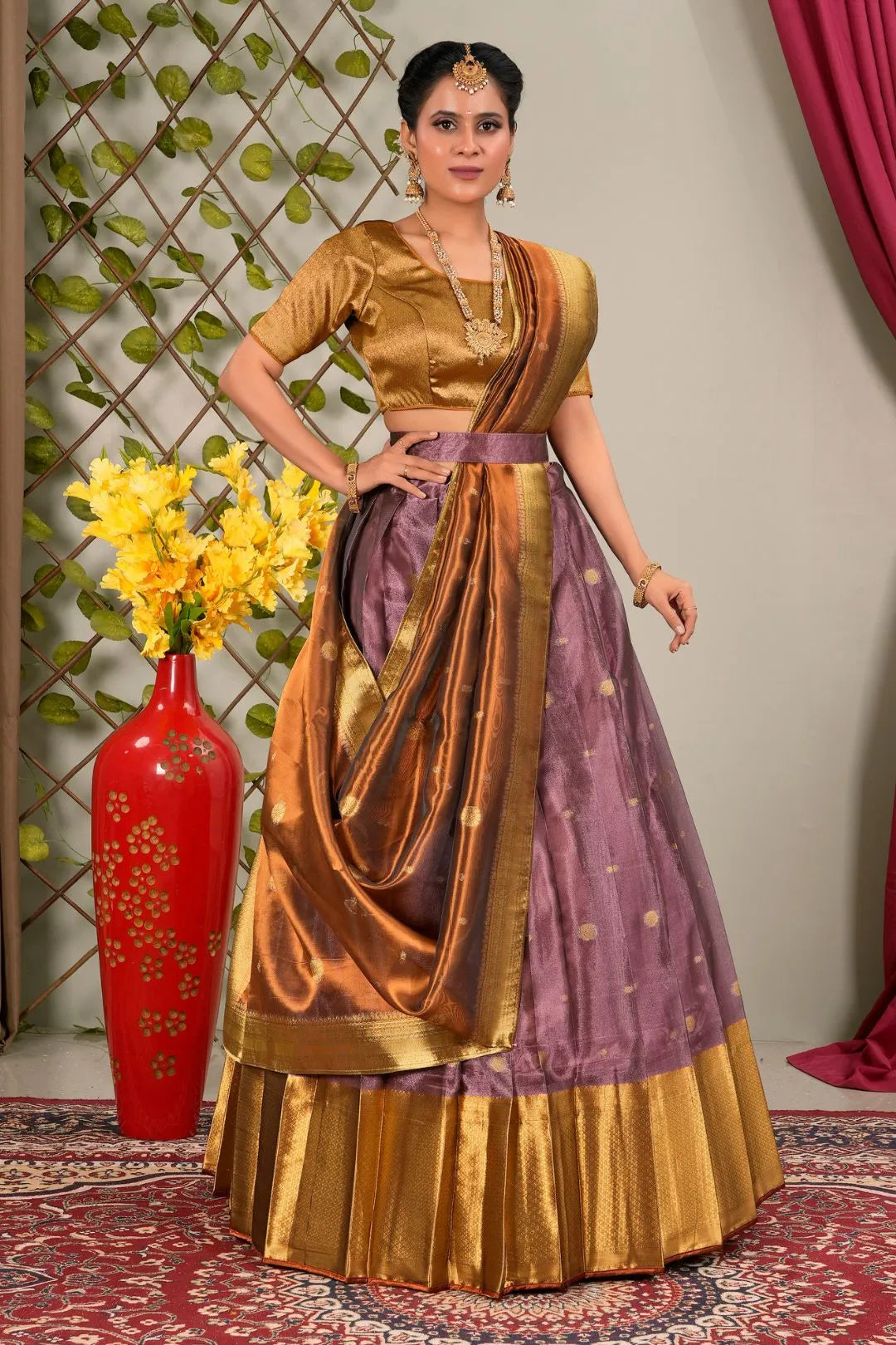 Peach Banarasi Silk Half Saree For Women