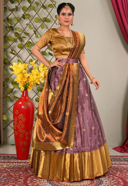 Peach Banarasi Silk Half Saree For Women