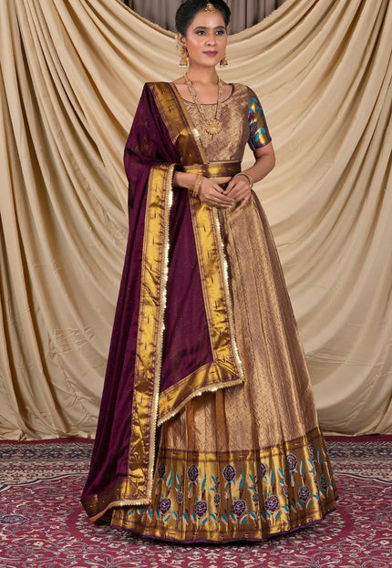 Peach Banarasi Silk Lehenga Choli For Women