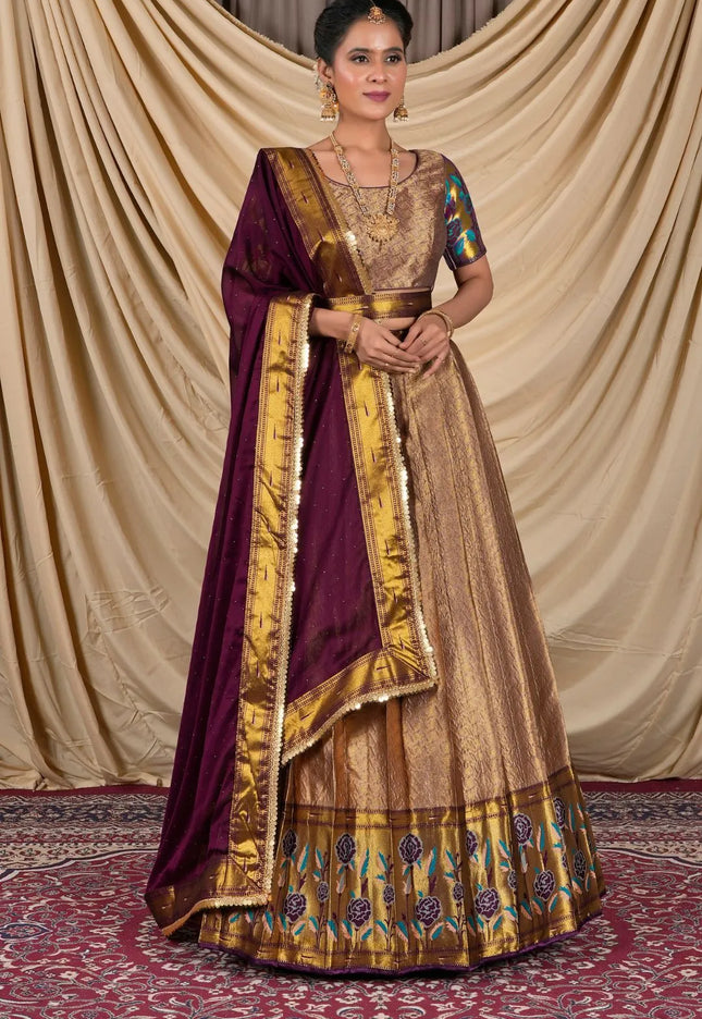 Peach Banarasi Silk Lehenga Choli For Women