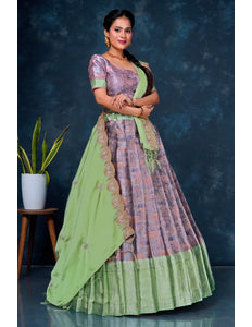 Peach Banarasi Silk Lehenga Choli With Zari Weaving