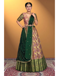 Peach Banarasi Silk Lehenga Design For Women