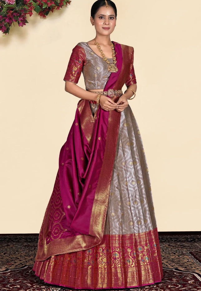 Peach Banarasi Silk Lehenga With Blouse Design