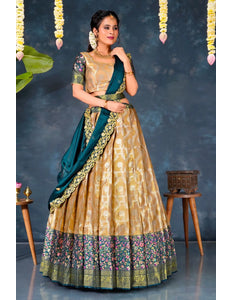 Peach Banarasi Silk Pattu Half Saree With Zari Work