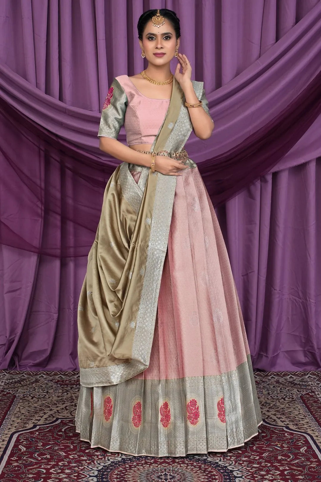 Peach Banarasi Silk Zari Work Lehenga Choli For Women