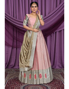 Peach Banarasi Silk Zari Work Lehenga Choli For Women