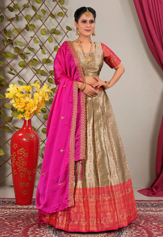 Peach Banarasi Zari Silk Lehenga Choli for Women