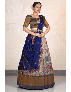 Peach Banglori Slub Lehenga Choli With Digital Print