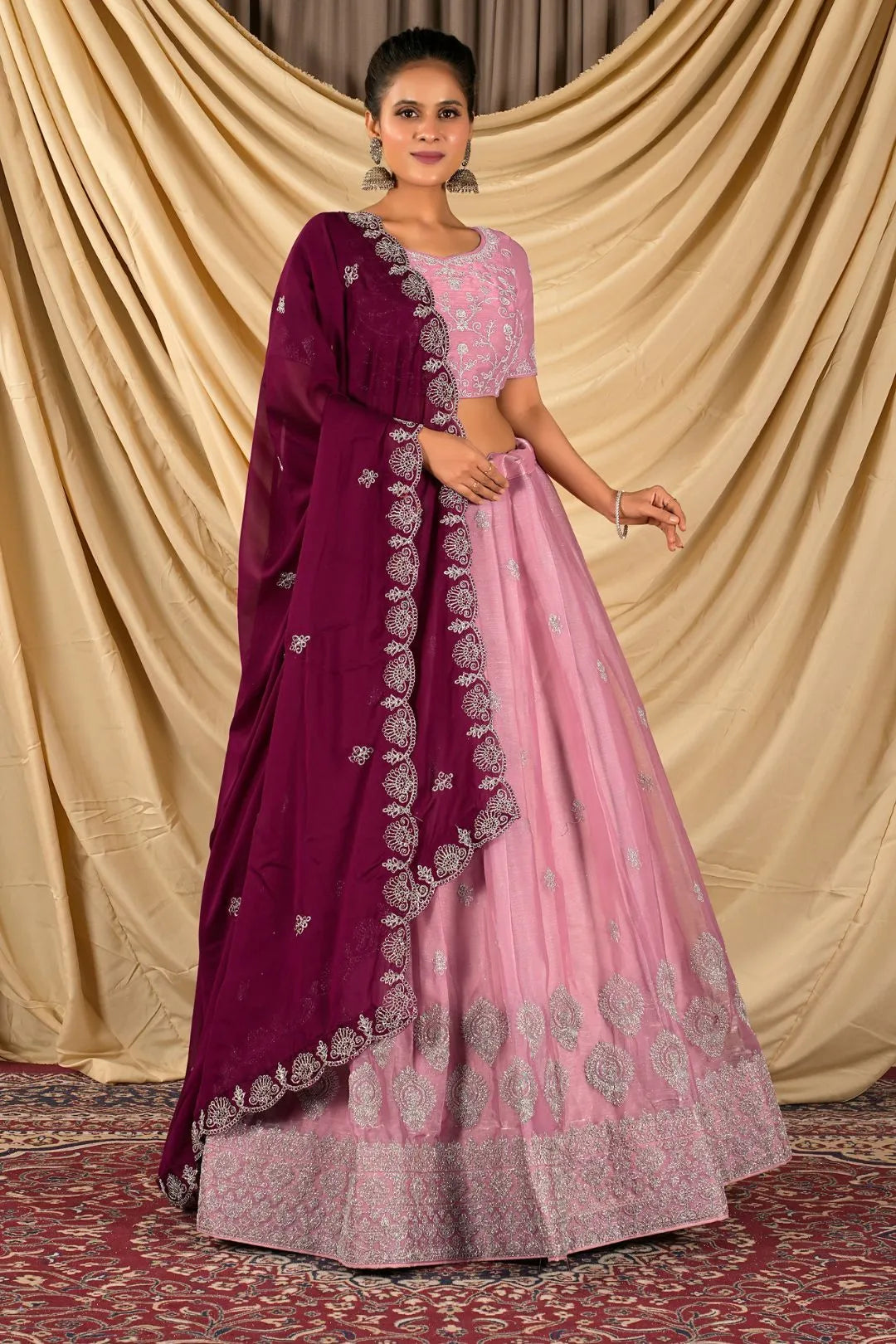 Peach Barbery Silk Lehenga Choli With Rangoli Dupatta