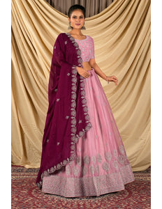 Peach Barbery Silk Lehenga Choli With Rangoli Dupatta