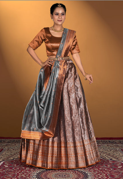 Woman wearing a traditional outfit with a lehenga choli
