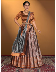 Woman wearing a traditional outfit with a lehenga choli