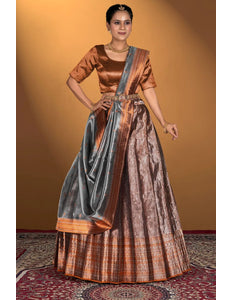 Peach Pure Two Tone Zari Tissue Lehenga Choli