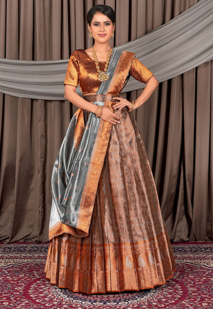 Woman wearing a traditional lehenga choli with dupatta